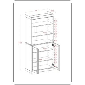 Solid Wood Tall Pantry Cabinet, 32″ W x 71.5″ H – Sage – Clear Glass