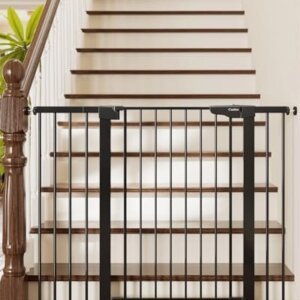 Cumbor 36″ Extra Tall Baby Gate for Dogs and Kids with Wide 2-Way Door, 29.7″- 46″ Width, and Auto Close Personal Safety for Babies and Pets, Fits Doorways, Stairs, and Entryways, Black