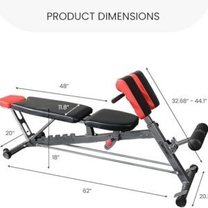 Finer Form Multi-Functional FID Weight Bench for Full All-in-One Body Workout – Hyper Back Extension, Roman Chair, Adjustable Ab Sit up Bench, Incline Decline Bench, Flat Bench