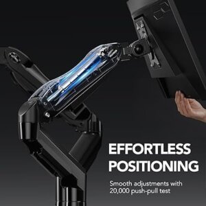 HUANUO FlowLift Dual Monitor Stand, Fully Adjustable Gaming Monitor Desk Mount for 13–32″ Computer Screens, Full Motion VESA 75×75/100×100 with C-Clamp & Grommet Base, Each Arm Holds 4.4 to 19.8 lbs