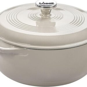Lodge Essential Enamel Cast Iron Dutch Oven – Perfect for Bread Baking, Braising, Marinating & Slow Cooking – Features Moisture-Sealing Lid & Dual Handles – Kitchen Essentials – 6 Quarts – Oyster White