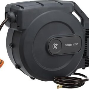 Giraffe Tools Retractable Garden Hose Reel 1/2 Inch x 155 with 5 ft Leader Hose, Heavy Duty, Any Length Lock, Slow Return System, Wall Mounted and 180 Deg Swivel Bracket