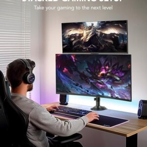HUANUO 17-32 Inch Dual Monitor Stand, Vertical Dual Monitor Mount, Monitor Stand 2 Monitors, Ergonomic Adjustable Tilt/Swivel/Rotate, Weight Max 19.8 lbs, VESA 75/100mm