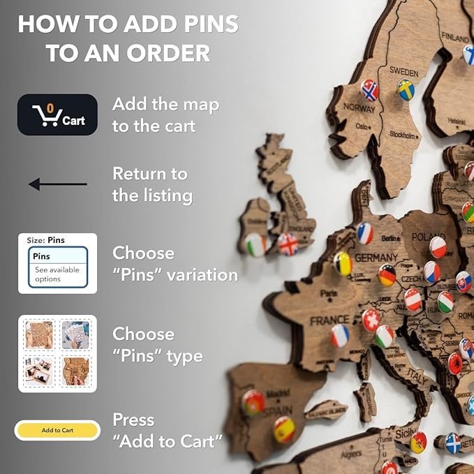 Enjoy The Wood 3D Wooden World Map Wall Art – Large Travel Map with Pins for Art Decor – Decorative Map of the World for Home, Office – Travel Wall Art Housewarming Gift Idea (Multicolor, M, Unframed)