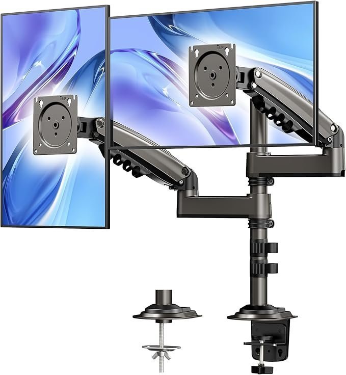 HUANUO 17-32 Inch Dual Monitor Stand, Vertical Dual Monitor Mount, Monitor Stand 2 Monitors, Ergonomic Adjustable Tilt/Swivel/Rotate, Weight Max 19.8 lbs, VESA 75/100mm