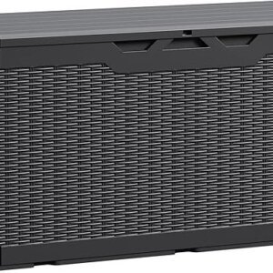 Devoko 100 Gallon Waterproof Large Resin Deck Box Indoor Outdoor Lockable Storage Container for Patio Furniture Cushions Garden Tools (100 Gallon, Black)