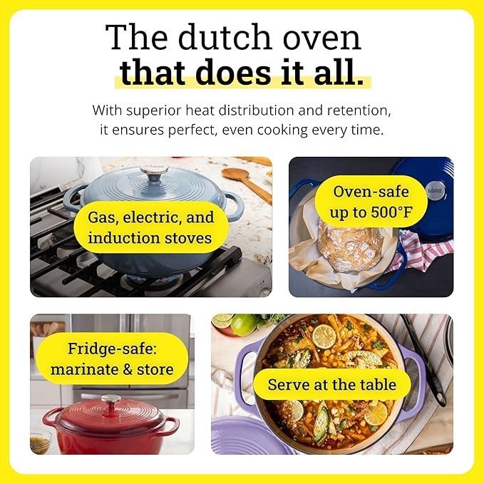 Lodge Essential Enamel Cast Iron Dutch Oven – Perfect for Bread Baking, Braising, Marinating & Slow Cooking – Features Moisture-Sealing Lid & Dual Handles – Kitchen Essentials – 6 Quarts – Island Spice Red