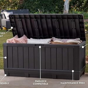 Keter Kentwood 92 Gallon Resin Deck Box-Organization and Storage for Patio Furniture Outdoor Cushions, Throw Pillows, Garden Tools and Pool Floats, Dark Grey