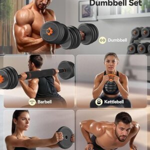 FEIERDUN DS2 Adjustable Dumbbells, 20/30/40/45/70/90lbs Free Weight Set with Connector, 5 in1 Dumbbells Set Used as Barbell, Kettlebells, Push up Stand, Weight Plate, Fitness Exercises for Home Gym Suitable Men/Women
