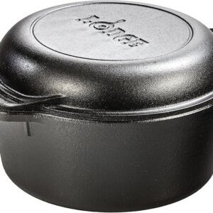 Lodge Cast Iron Double Dutch Oven – Pre-Seasoned 2-in-1 Cast Iron Cookware – Pot & Skillet Combo – Even Heat Retention – Oven-Safe, Versatile Pot – 5 Quart