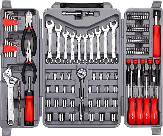 91aGvsoG1L._AC_SX569_-1.jpg CARTMAN 205 Piece Ratchet Wrench Tool Set 1/4″ & 3/8″ & 1/2″ Drive with SAE/Metric Sockets Kit in Plastic Toolbox