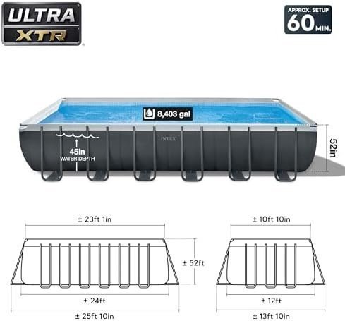 Intex 26363EH Ultra XTR Deluxe Rectangular Above Ground Swimming Pool Set: 24-Foot x 12-Foot x 52-Inch – Includes 2100 GPH Sand Filter Pump