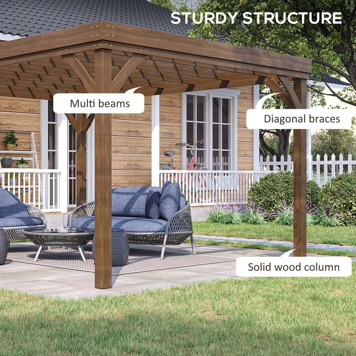 10′ x 12′ Outdoor Pergola, Wood Gazebo Grape Trellis with Concrete Anchors for Climbing Plant Support at Garden, Patio, Backyard, Deck, Brown - Image 1
