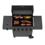 5 Burner Gas Grill Cabinet with Side Burner and 12″ Griddle Black Gray