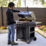 5 Burner Gas Grill Cabinet with Side Burner and 12″ Griddle Black Gray